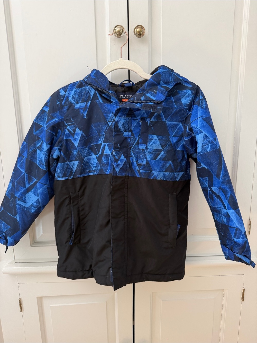 The Children's Place Blue & Black Geometric Hooded Puffer Jacket
